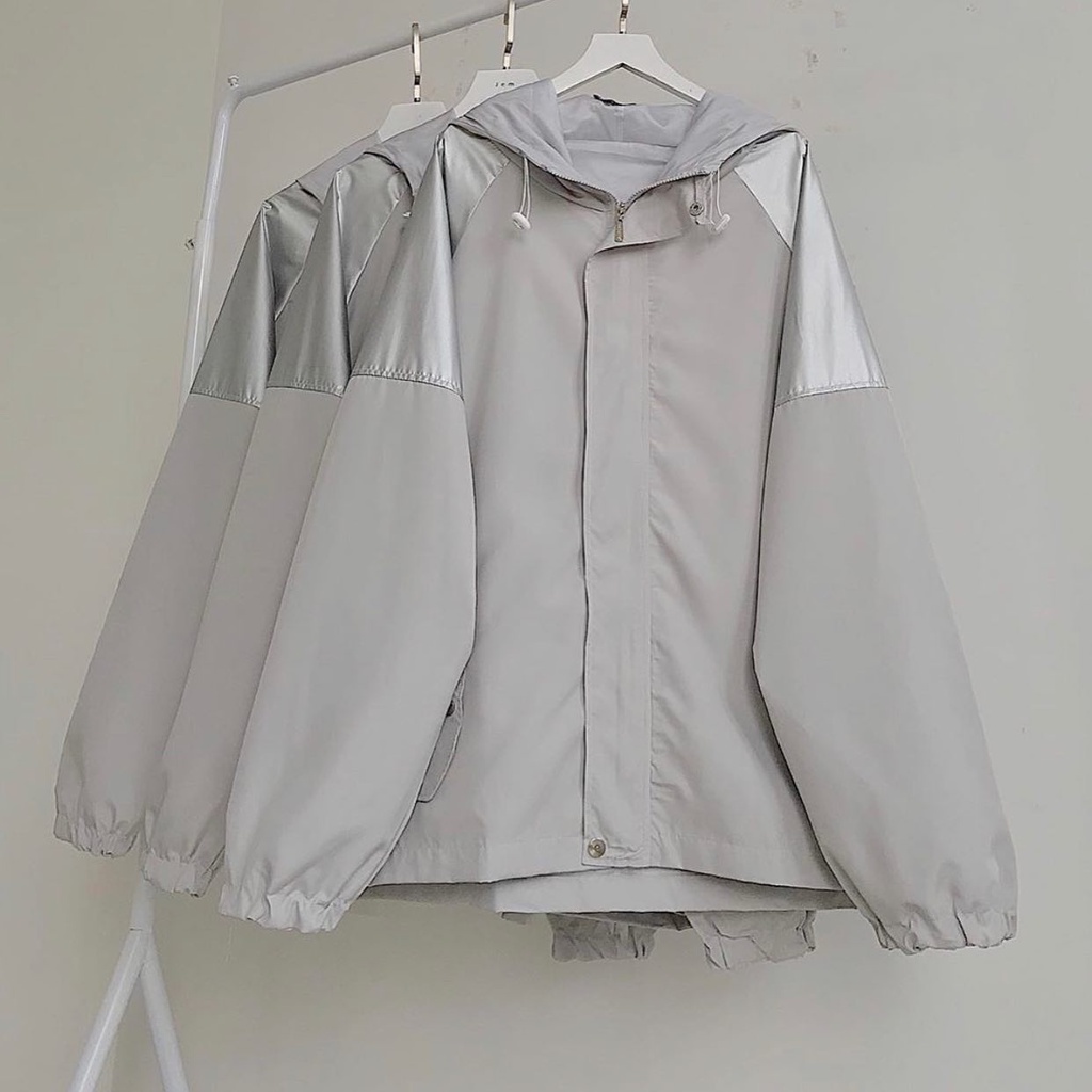 Áo Khoác Dù Nữ Tráng Bạc JEM CLOSET Áo Khoác Form Rộng Dài Tay Mũ Rộng Chất Siêu Nhẹ Unisex 4 Màu Đen Hồng Tím Xám 1564