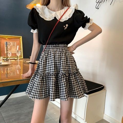 Jiashucheng Chân Váy Chữ A Lưng Cao Xếp Li Phong Cách Preppy Phong Cách Mùa Hè Mới