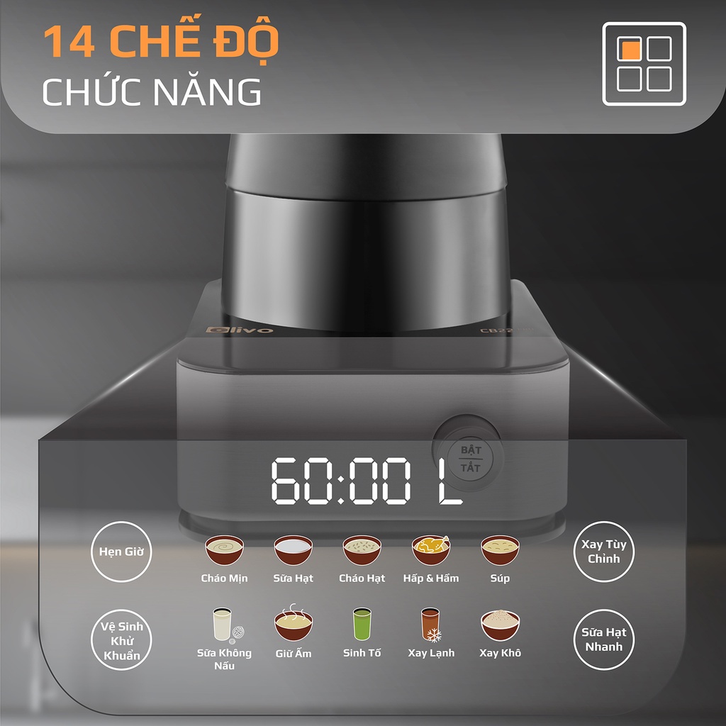 Máy làm sữa hạt Olivo CB22 Pro 1000W - 14 chuơng trình cài đặt sẵn - Bảo hành chính hãng 24 tháng - HOT NEW 2022