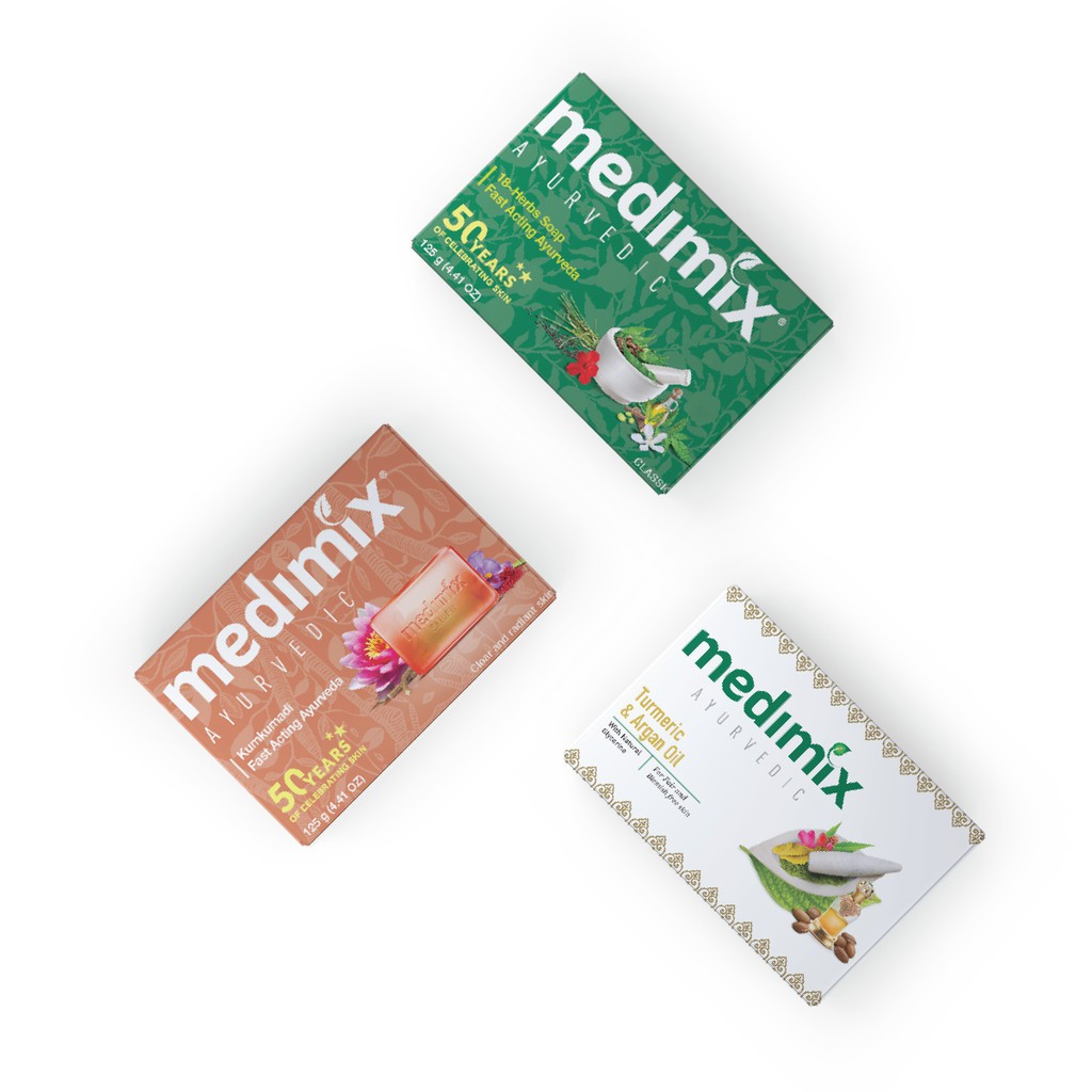 Combo xà phòng Medimix 18 loại thảo dược 125g - Kumkumadi Nghệ Tây 125g - Nghệ Argan 125g