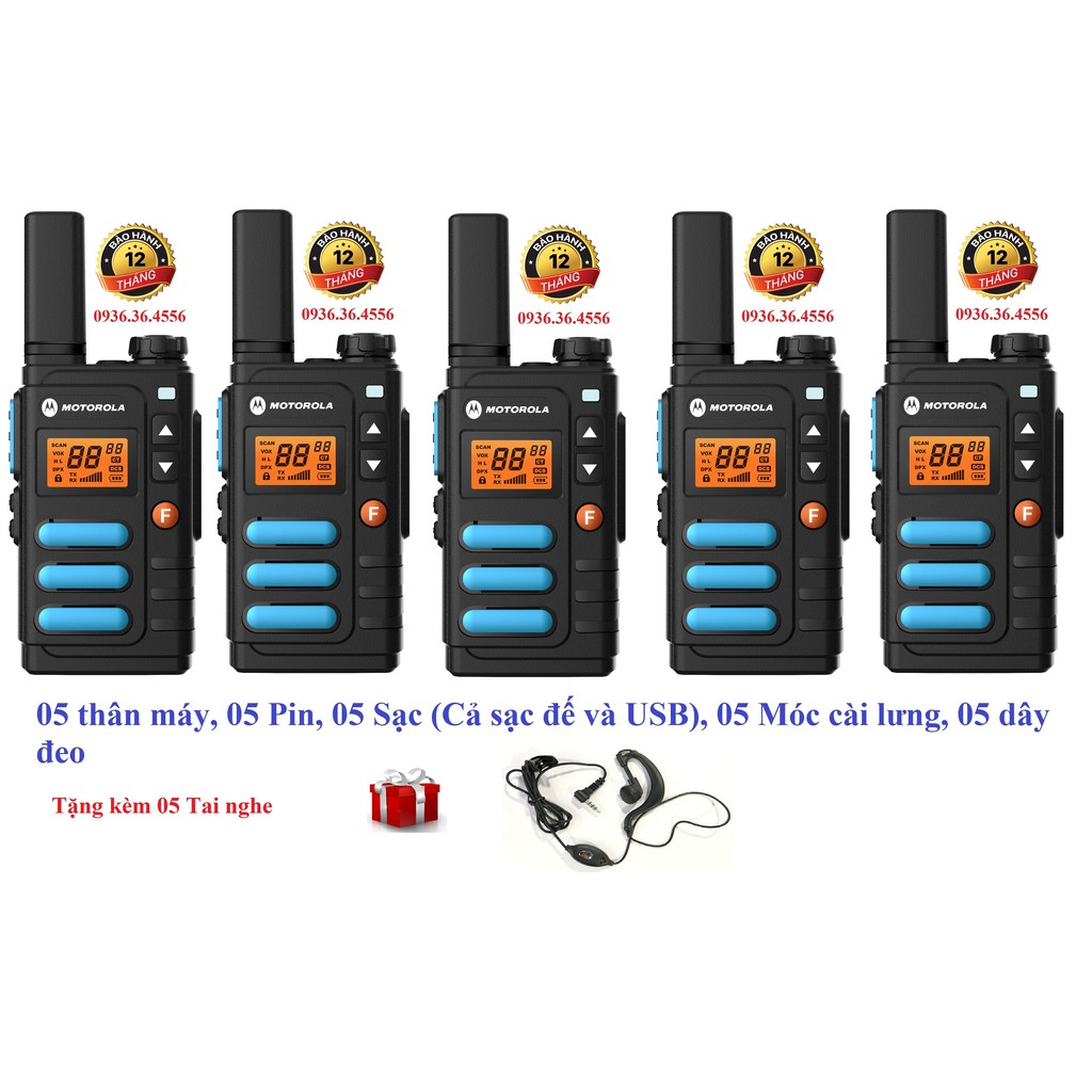 Bộ 5 Bộ đàm Motorola GP8860(Siêu đẹp, bền bỉ, nhỏ gọn chắc chắn,dung lượng pin lớn&gt;18 tiếng)-Cả sạc đế và USB đi kèm