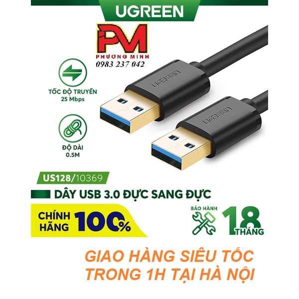 Cáp USB 3.0 hai đầu đực dài 0,5m CAO CẤP Ugreen 10369 - Hàng chính hãng