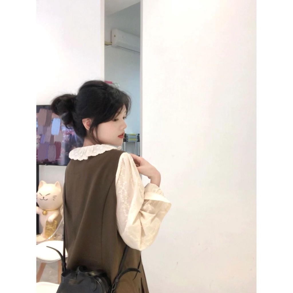 Set Áo Ren + Đầm Yếm Phong Cách retro Cho Nữ