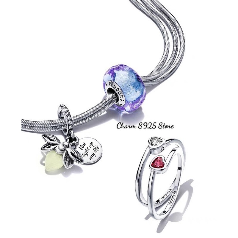 charm pan treo đom đóm phát sáng bạc s925 cao cấp