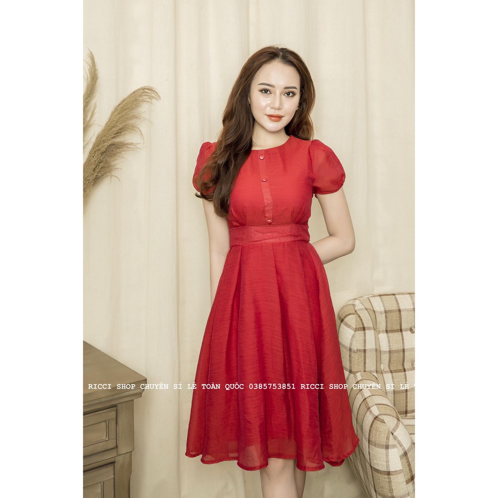Váy tơ cổ tròn 3 cúc ngực | BigBuy360 - bigbuy360.vn