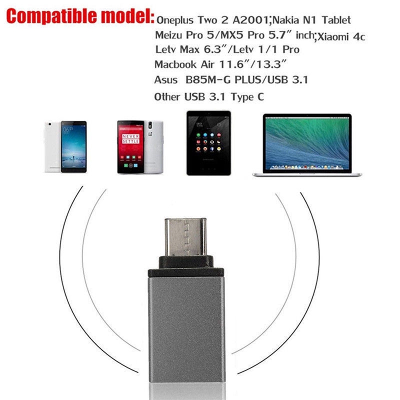 Aluminium USB3.1 Type C Male to USB 3.0 A Female Converter USB-C Cable Adapter