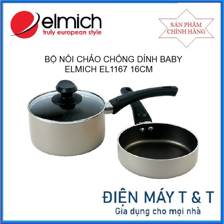BỘ NỒI CHẢO CHỐNG DÍNH BABY ELMICH EL1167 16CM