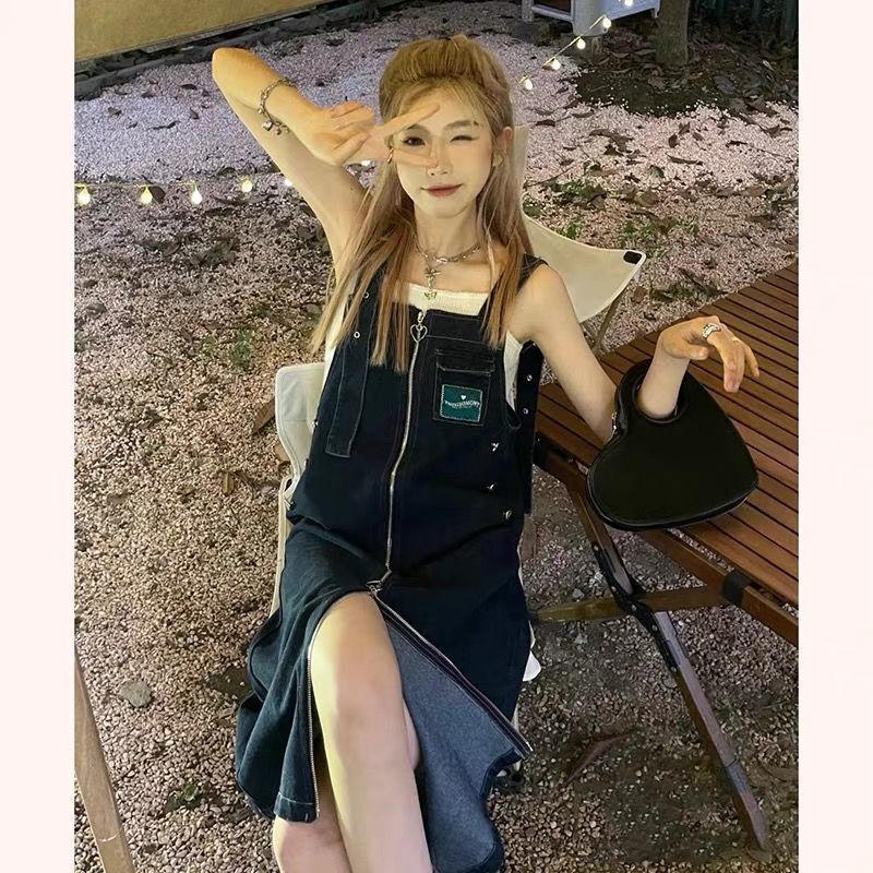 Đầm Yếm Denim Dáng Rộng Phong Cách Retro Thời Trang Mùa Hè Dành Cho Nữ