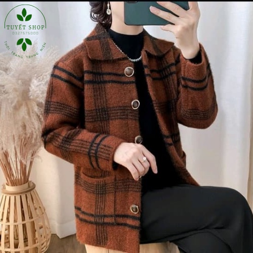 Áo Khoác Len Xù Sang Trọng Cho Phụ Nữ Trung Niên. Áo Cho Bà, Ao Cho Mẹ.