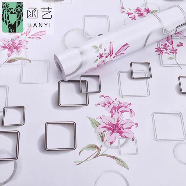 Giấy dán tường hoa hồng 3d xanh 10m x 45 cm sẵn keo | BigBuy360 - bigbuy360.vn
