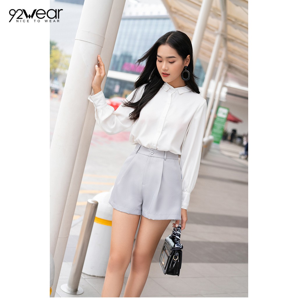 Áo Sơ mi nữ công sở 92WEAR đủ màu, đủ size, dài tay cổ trụ 2 lớp ASW1030