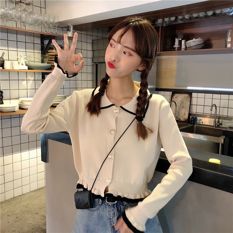 Xiaozhainv Áo len Polo tay dài phong cách Hàn Quốc xinh xắn đáng yêu cho nữ | BigBuy360 - bigbuy360.vn