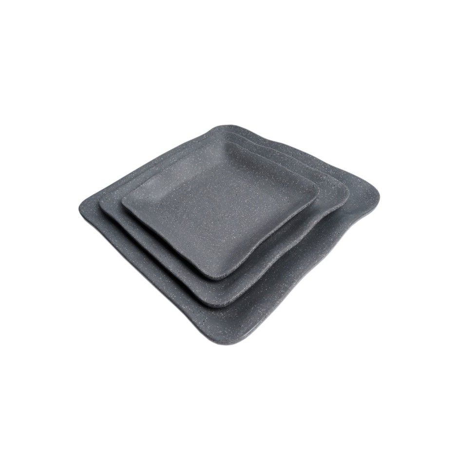 Dĩa vuông size trung (19.7cm) nhựa Melamine Nhám Nâu/Xám (DV118N)