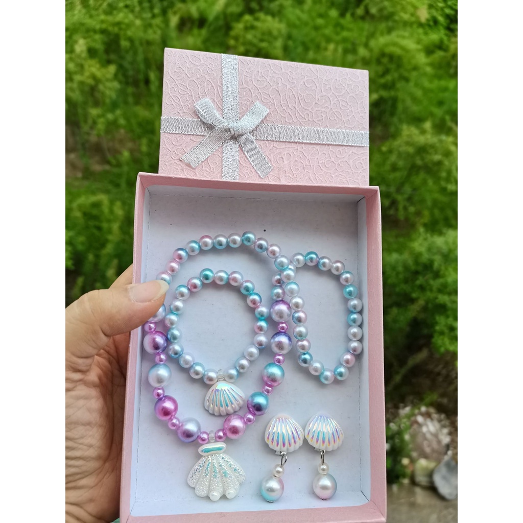 (5 pcs) Bộ Trang Sức Hình Đuôi Cá Đính Ngọc Trai Nhân Tạo Cho Bé Gái