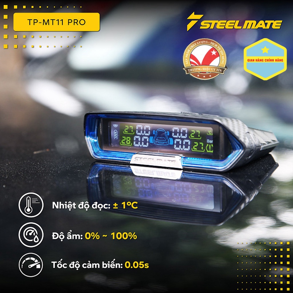 Bộ cảm biến áp suất lốp van trong STEELMATE MT11 PRO Pin năng lượng mặt trời Bảo Hành Chính Hãng 3 Năm