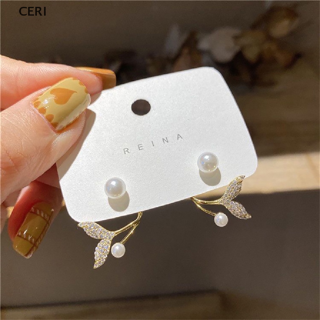 CE Arrival Stud Earrings Fashion Fish Tail Metal Women Flower Pearl Trendy Jewelry RI