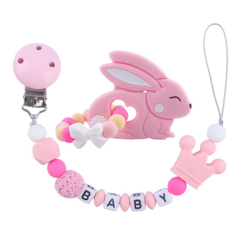 Đồ Chơi Ngậm Nướu Hình Thỏ Bằng Silicone Phối Chuỗi Hạt Xinh Xắn Dành Cho Bé