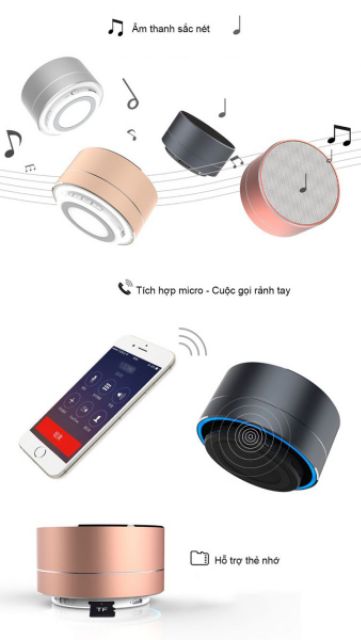 [Mã ELFLASH3 hoàn 10K xu đơn 20K] Loa Bluetooth A10 Mini, Vỏ Nhôm Sang Choảnh