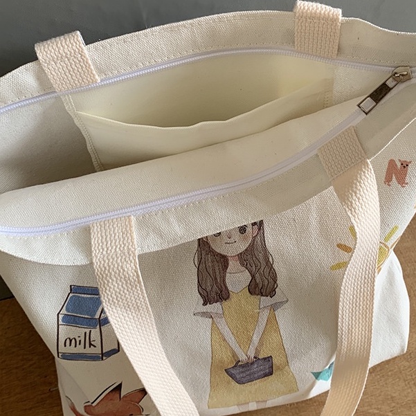 Túi Xách Nữ Vải Canvas Cỡ Lớn Phong Cách Hàn Quốc Dễ Thương