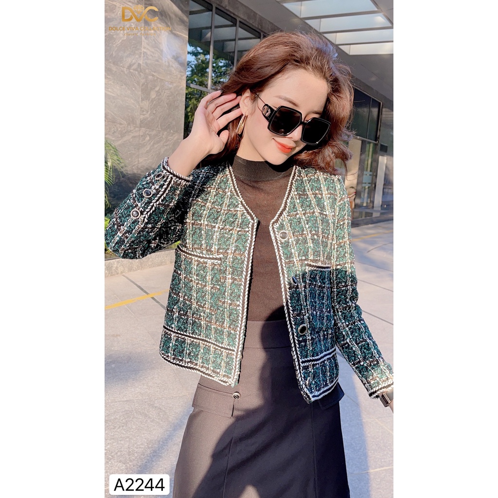 Áo dạ tweed xanh HQ A2244 - DOLCE VIVA COLLECTION (Có video)