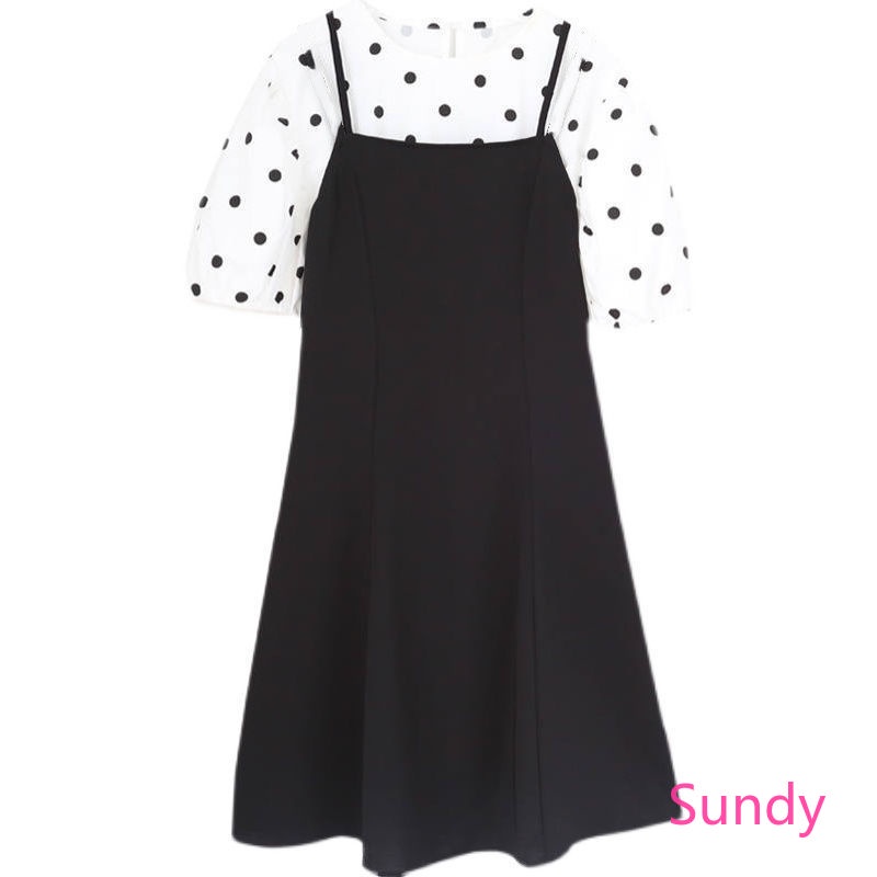 Bộ Áo Sơ Mi Chấm Bi + Đầm Yếm Thời Trang Mùa Hè Phương Tây Dành Cho Nữ