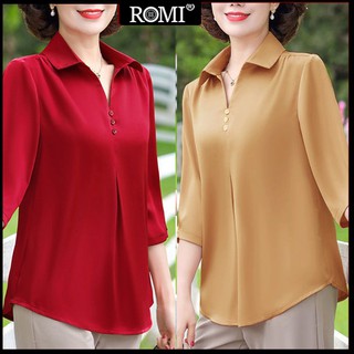 ROMI - ÁO KIỂU GIẤU BỤNG BIGSIZE, ÁO KIỂU QUÝ BÀ ĐÍNH NÚT, ÁO KIỂU THỜI TRANG U50-60 CHO NGƯỜI MẬP 3A01 3A13