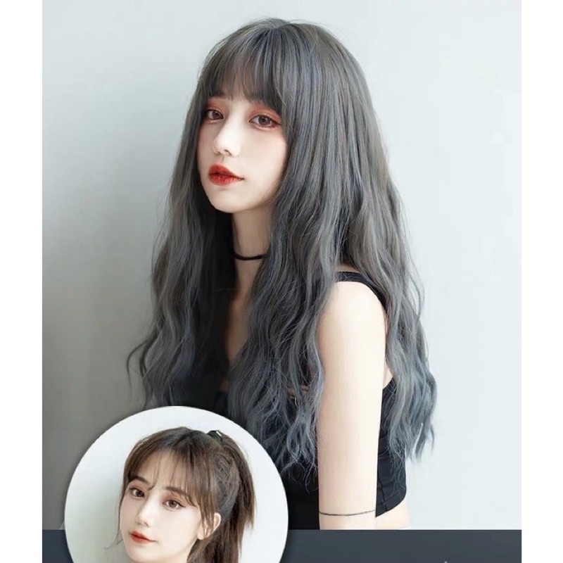 Tóc giả nguyên đầu omber xám đuôi xanh ❤️MẪU XÙ ❤️ tặng kèm lưới