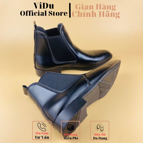 Giày Chelsea boots thời trang nam ViDu 6442 chất liệu da màu đen bóng sành điệu, thời thượng hack chiều cao