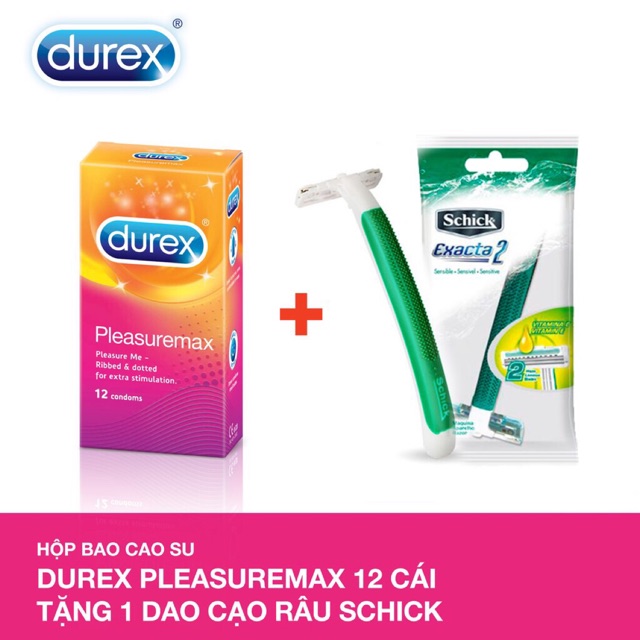 Bao cao su Durex Pleasuremax 12 cái + Tặng 1 dao cạo râu Schick