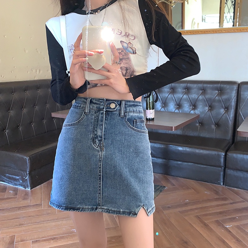 Chân Váy Denim Chữ a Lưng Cao Co Giãn Xinh Xắn 48959