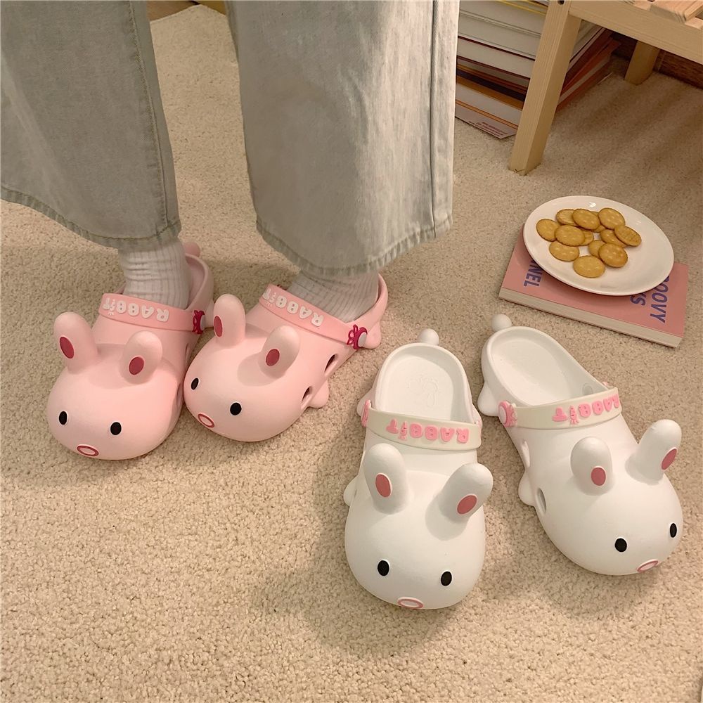 Dép đi trong nhà chống trượt đục lỗ hình thỏ hoạt hình đáng yêu phong cách mùa hè cho nữ
