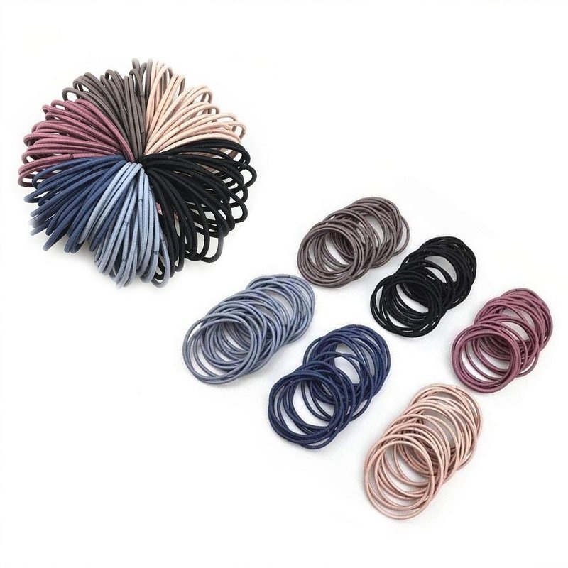 Set 100 Chun Buộc Tóc Trơn Nhiều Màu Cho Bạn Gái Có Tặng Kèm Túi Zip