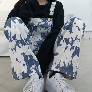 Quần yếm bò loang retro ống rộng size S M L