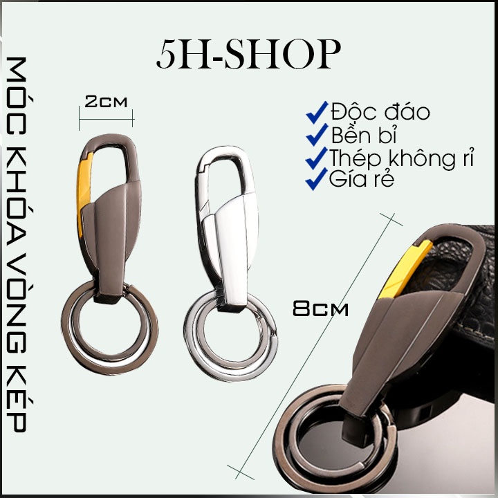 Móc khóa xe vòng thép đôi chất liệu thép không rỉ mẫu P52 - Size 2.5 x 8 cm - bền đẹp phong cách chắc chắn.