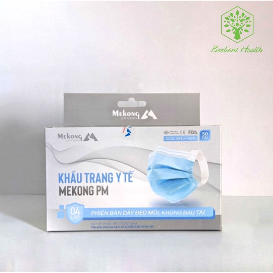 Khẩu Trang Y Tế Mekong Cao Cấp 4 Lớp Kháng Khuẩn Có Dây Đeo Mềm Không Gây Đau Tai