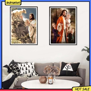 (Ledmarket) Tranh thêu chữ thập đính đá thủ công hình chúa giê su kích thước 30x40cm