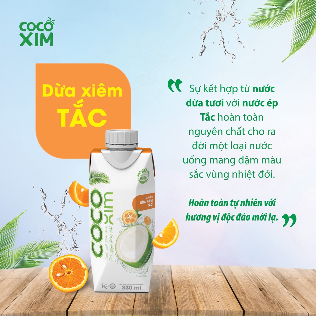 Nước dừa đóng hộp Cocoxim Tắc dung tích 330ml/Hộp