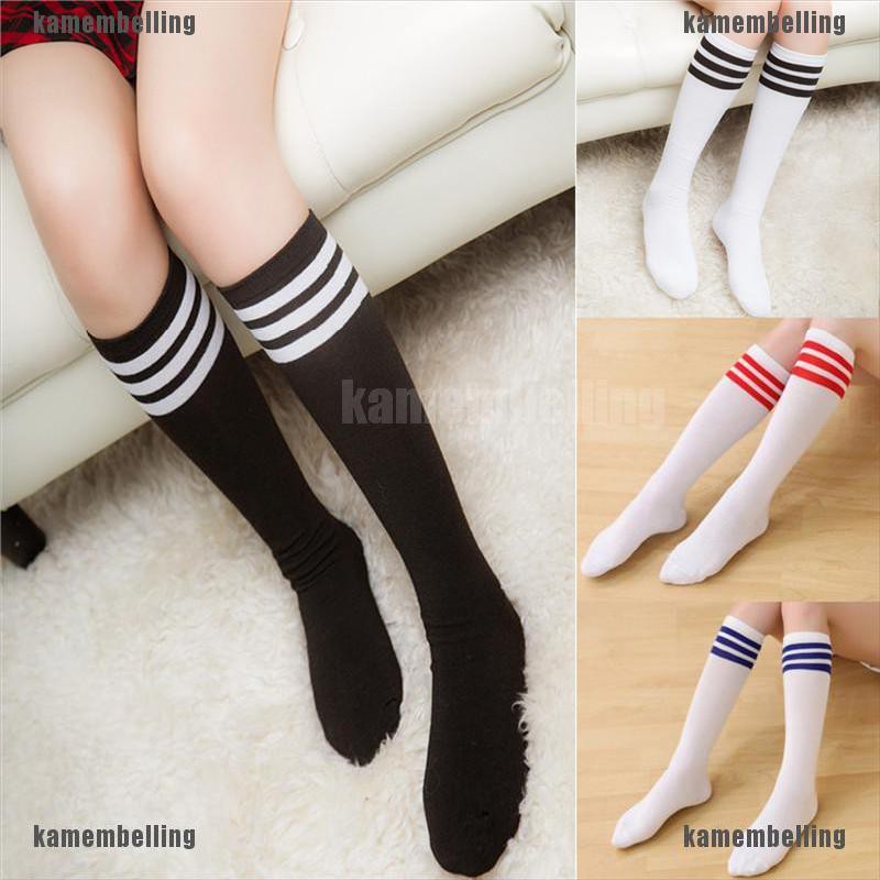 Vớ Cotton Cao Đến Đầu Gối 3 Đường Kẻ Sọc Màu Trơn Dành Cho Nữ Chơi Bóng Đá