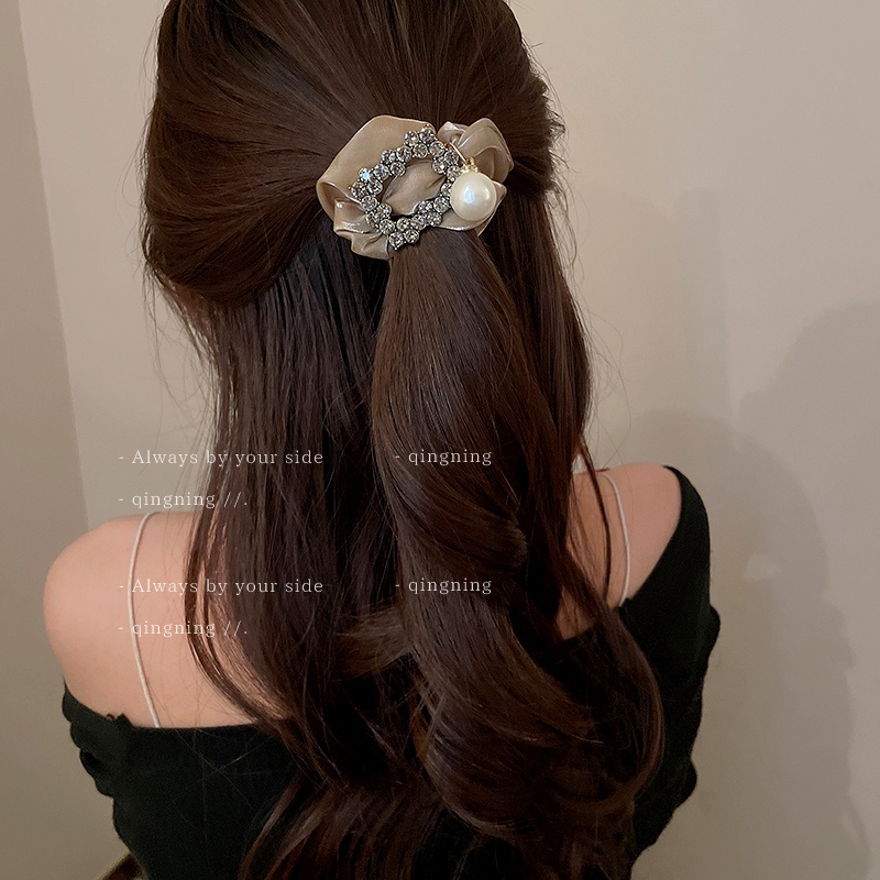 Dây Cột Tóc Vải Đính Hạt Ngọc Trai Thời Trang Dành Cho Nữ