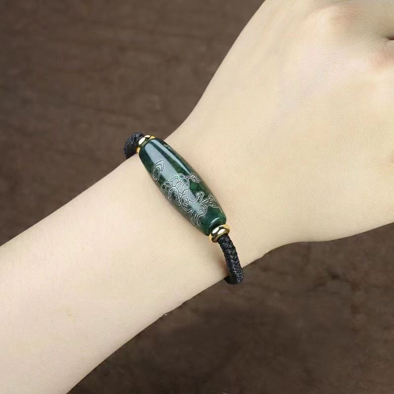 Vòng Tay Chuỗi Hạt Đá Mã Não Ba Mắt Tự Nhiên Có Thể Điều Chỉnh Phong Cách Dân Tộc Tây Tạng Dzi Guru Rinpoche Dzi