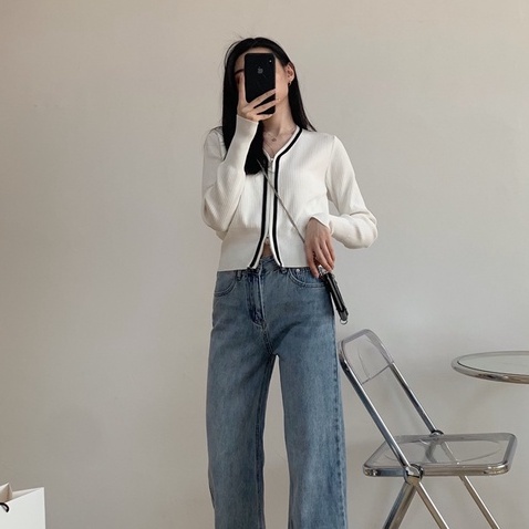 Áo khoác cardigan IHKKE dệt kim mỏng dáng ngắn thời trang mùa thu dành cho nữ