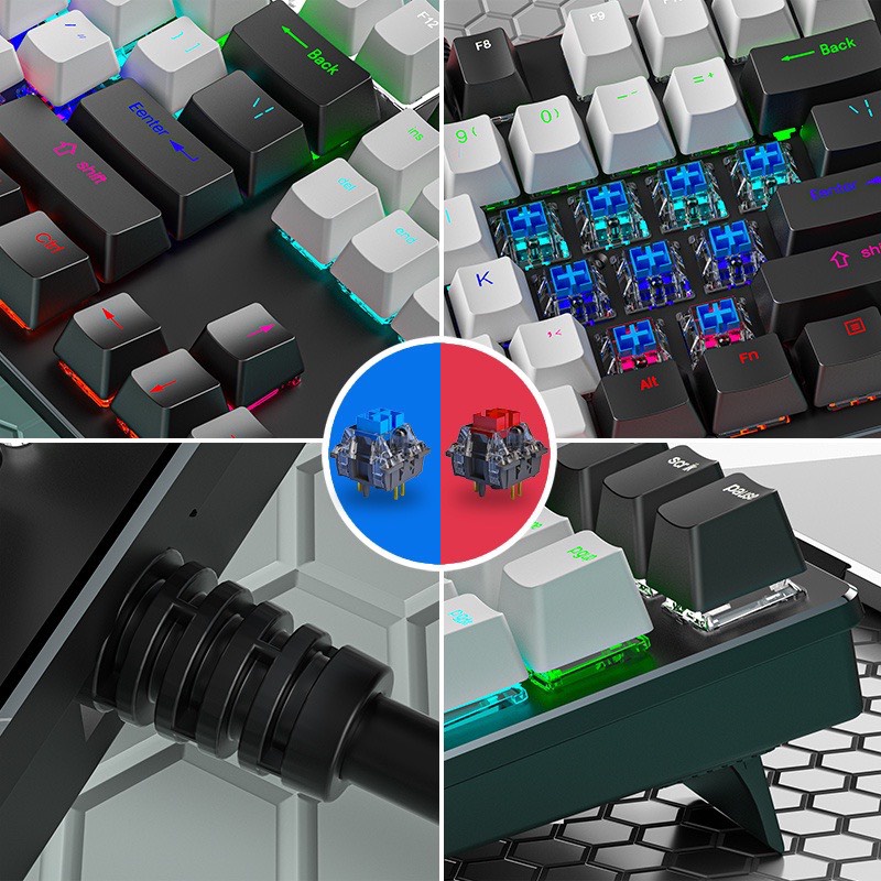 Bàn phím cơ Có LED Chơi game chuyên nghiệp, phím nhạy gõ siêu êm