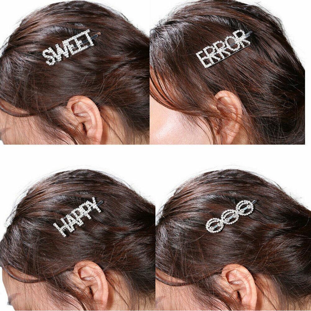 Hoa Kỳ-Thời Trang Nữ Bé Gái Kẹp Tóc Pha Lê Chữ Kẹp Tóc Barrette Trượt Tay Cầm