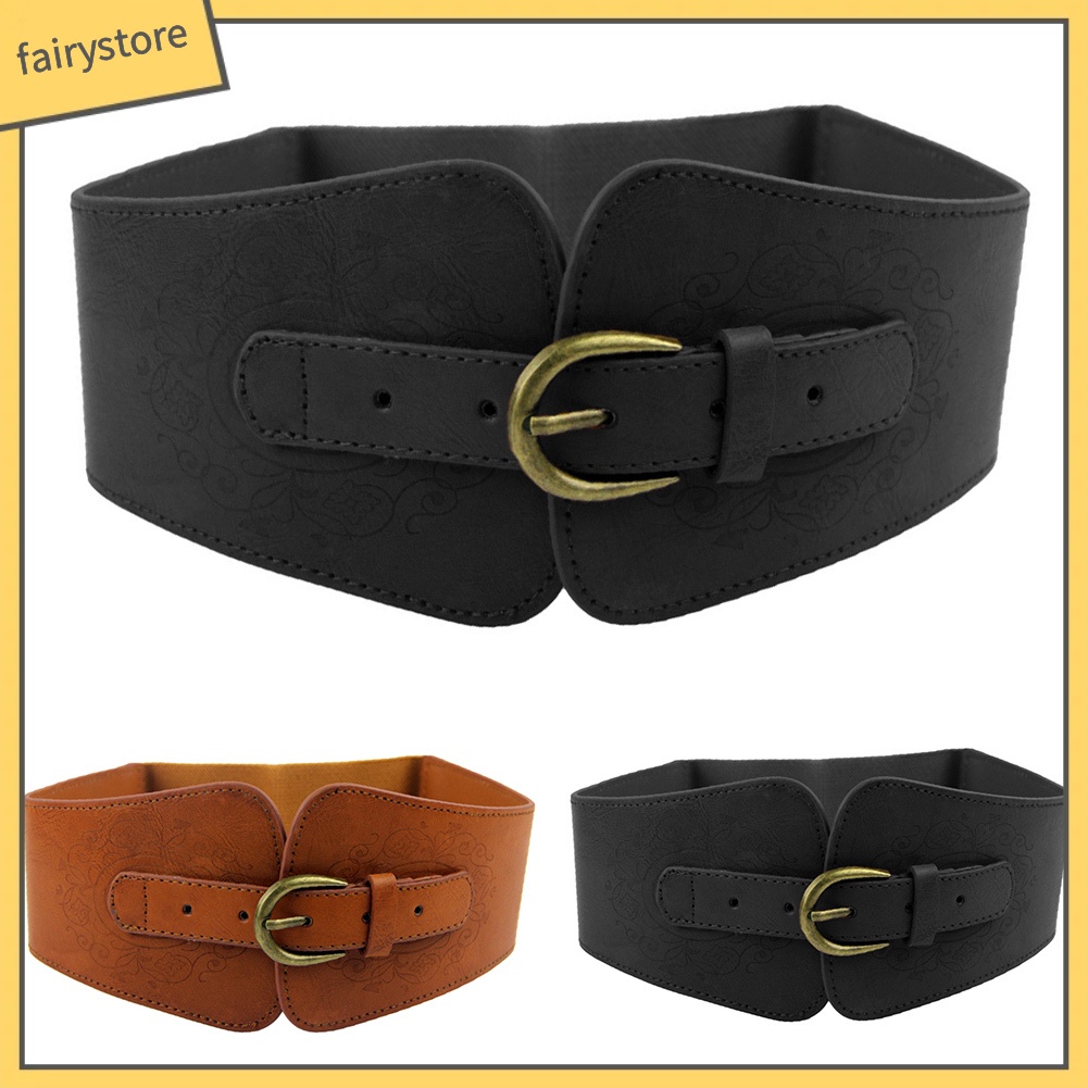 Thắt lưng giả da bản rộng màu trơn phong cách cổ điển cho nữ