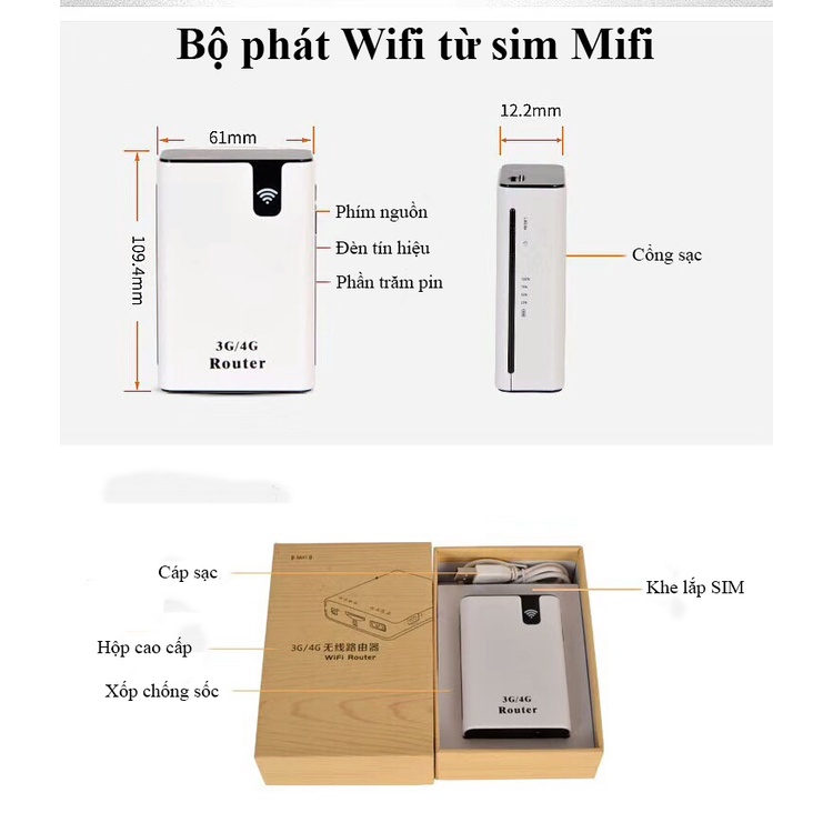 Bộ phát Wifi di động 4G không dây Siêu khỏe Mifi, Thiết kế nhỏ gọn, Công nghệ mới kiêm Sạc dự phòng 7800mAH cực trâu