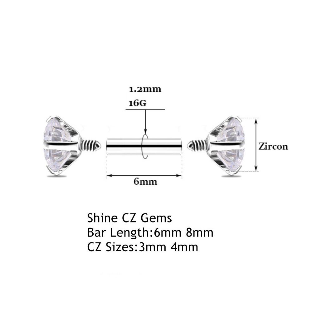 Khuyên xỏ sụn tai bằng thép đính đá zircon hai đầu thời trang