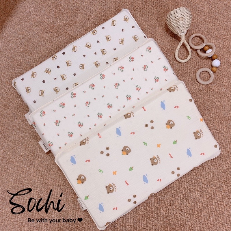 Gối đầu cao su non vỏ vải xô muslin siêu mềm cho bé