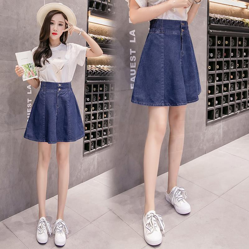 Chân váy denim xếp ly kiểu chữ A thời trang hè cho nữ
