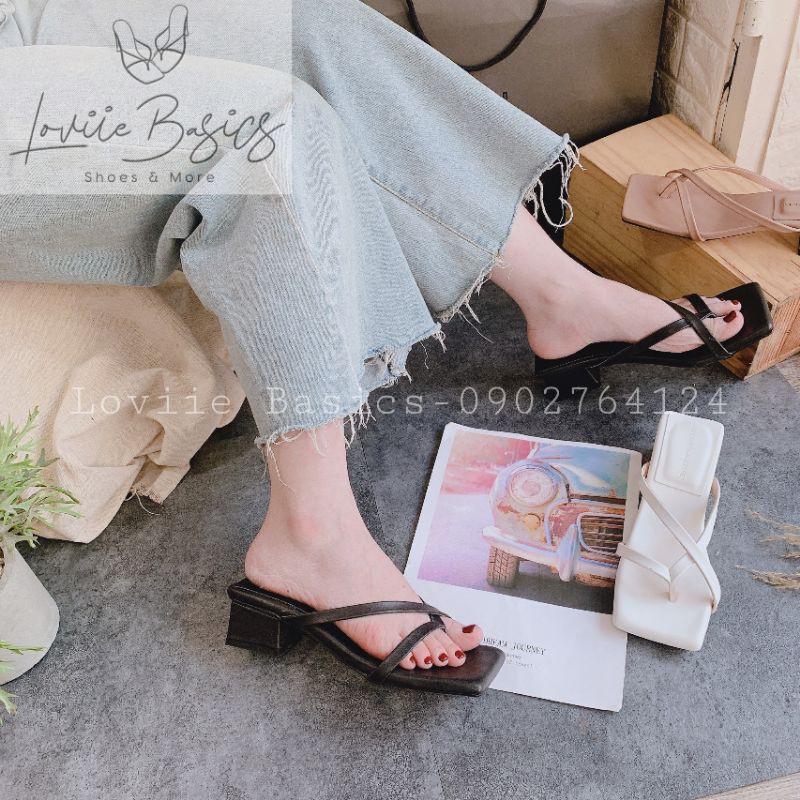 GUỐC CAO GÓT LOVIIE BASICS THỜI TRANG - DÉP NỮ XỎ NGÓN ĐẾ VUÔNG 3 PHÂN DÂY MẢNH D200821 D200720