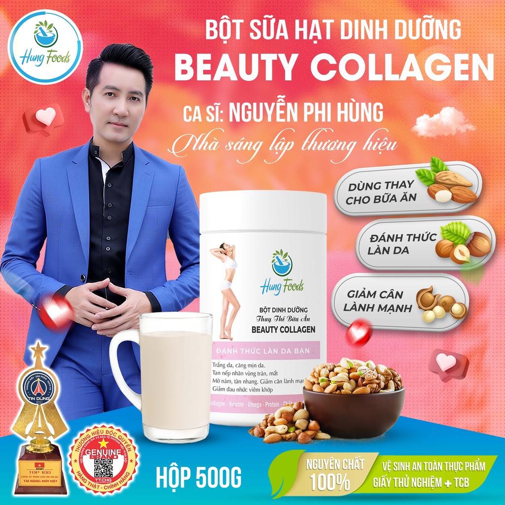 Bột Sữa Hạt Beauty Collagen - Hộp 500g, Dinh Dưỡng Cho Phái Đẹp - Hung Foods